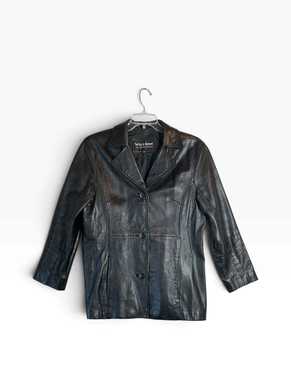 Wilsons Leather Vintage Black Button Up Leather Blazer Jacket Coat Large